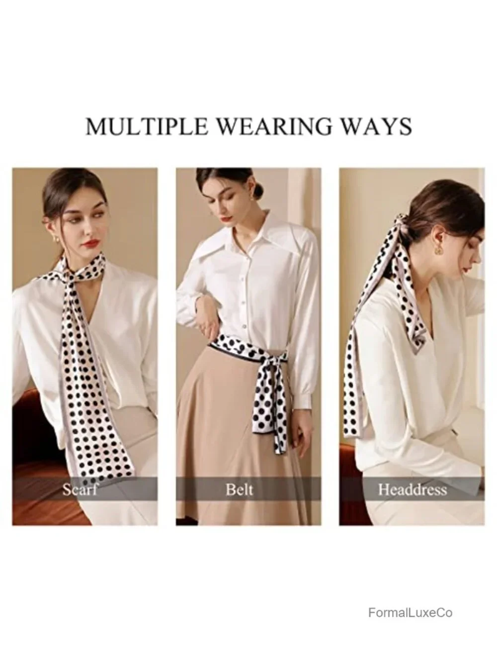 Imitation Silk Narrow Scarf Polka Dot Paisley Neck Scarf Headdress